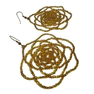 Handmade Beaded Earrings - Rose Hook Earings - Color: Gold & Brass